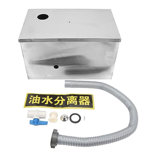 400x250x230mm Grease Trap, Commercial Grease Interceptor 3 Level Filtration Waste Interceptor Stainless Steel Waste Water Oil Water Separator for Home Kitchen, Restaurant, Factory