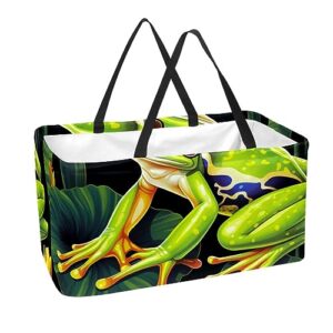 reusable grocery bags boxes storage basket, red eye frog pattern collapsible utility tote bags with long handle