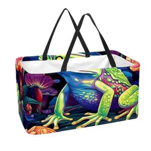 reusable grocery bags boxes storage basket, red eye frog pattern collapsible utility tote bags with long handle