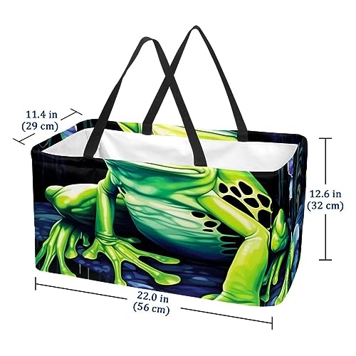 Reusable Grocery Bags Boxes Storage Basket, Red Eye Frog Pattern Collapsible Utility Tote Bags with Long Handle