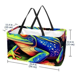 Reusable Grocery Bags Boxes Storage Basket, Red Eye Frog Pattern Collapsible Utility Tote Bags with Long Handle
