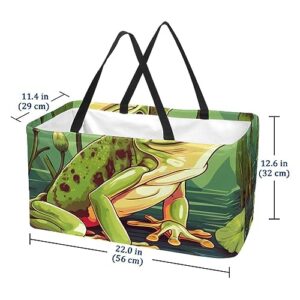 Reusable Grocery Bags Boxes Storage Basket, Red Eye Frog Pattern Collapsible Utility Tote Bags with Long Handle