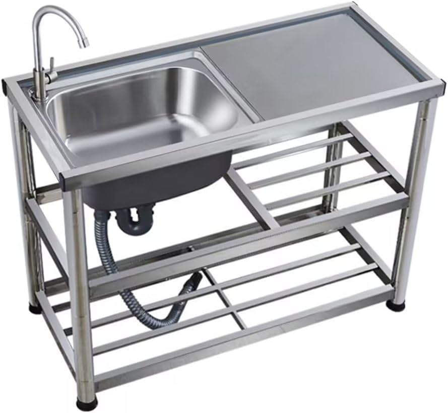 JINGTAO Kitchen Sinks Commercial Catering Sinks, 304 Stainless Steel Stand Sinks, Floor-Standing Removable Sinks, Garden Sinks, with Stand and Faucet