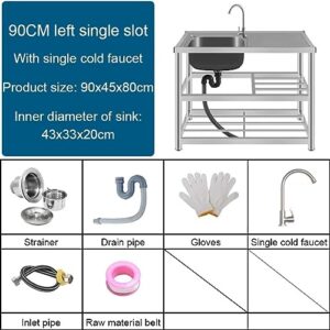 JINGTAO Kitchen Sinks Commercial Catering Sinks, 304 Stainless Steel Stand Sinks, Floor-Standing Removable Sinks, Garden Sinks, with Stand and Faucet