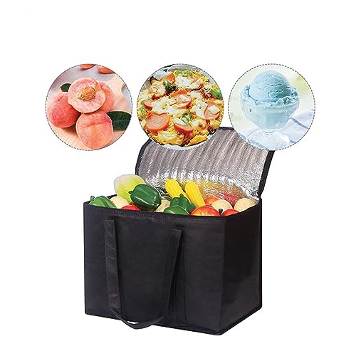 Large Insulated Reusable Grocery Bags, Foldable Cooler Bags with Reinforced Bottom & Handles for Hot or Cold Food Delivery (3 Pack)