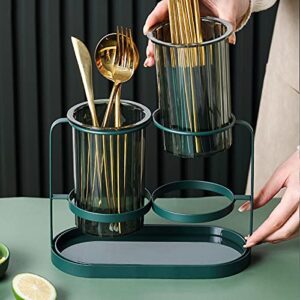 BAFAFA Kitchen Utensil Holder Household Wrought Iron Double Tube Large Capacity Drain Rack Kitchen Chopsticks Storage Rack Racks (Color : Dark Green)