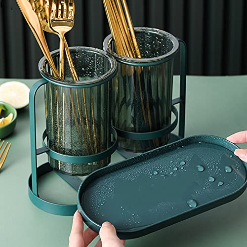 BAFAFA Kitchen Utensil Holder Household Wrought Iron Double Tube Large Capacity Drain Rack Kitchen Chopsticks Storage Rack Racks (Color : Dark Green)