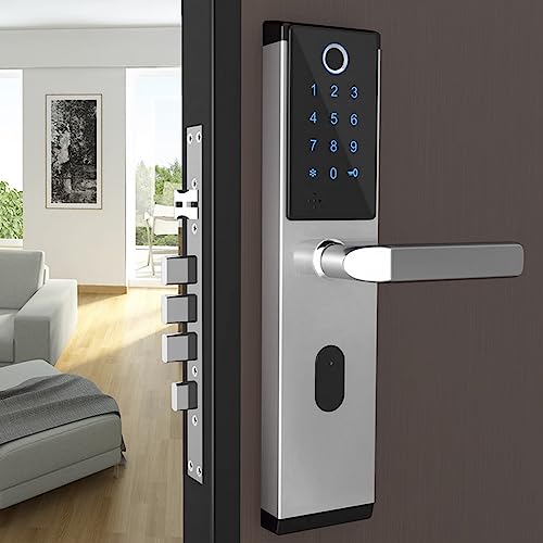 RFID Card Apartment Anti-Theft Fingerprint Password Induction Lock+Card (Left Pull, Silver)