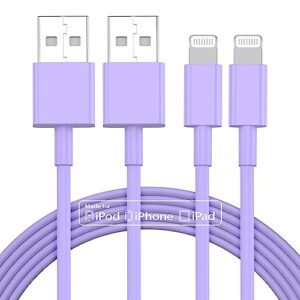 2pack 10ft iphone charger, [apple mfi certified] long iphone charger cord 10 ft, apple lightning to usb cable, 10 foot fast charging cords for iphone charger 14/13/12/11/13 pro/13 max/x/xs/xr,purple