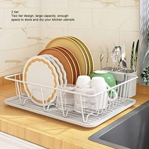 2 Tier Dish Drying Rack Dish Rack for Kitchen Counter Multifunctional Dish Drainer with Utensil Holder for Dishes, Knives, Spoons, and Forks Organizer Shelf