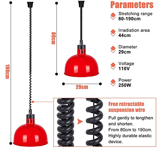 FXJ Food Heat Lamp Food Warmer, Food Heat Lamp Buffet Retractable Heat Lamp for Restaurant Hanging Heating Lamp for Food Warming Restaurant Warmer Food Service (Silver)