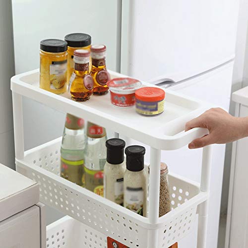 CZDYUF Gap Kitchen Storage Rack Shelf Slim Slide Tower Movable Assemble Thickened Plastic Bathroom Shelf Wheels Space Saving Organizer