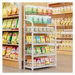 4/5 layer supermarket display shelf, drinks/small food/toys storage rack against the wall, for pharmacy/kitchen/convenience store, heavy duty steel frame (color : white, size : 4 layer/60x27x146cm)