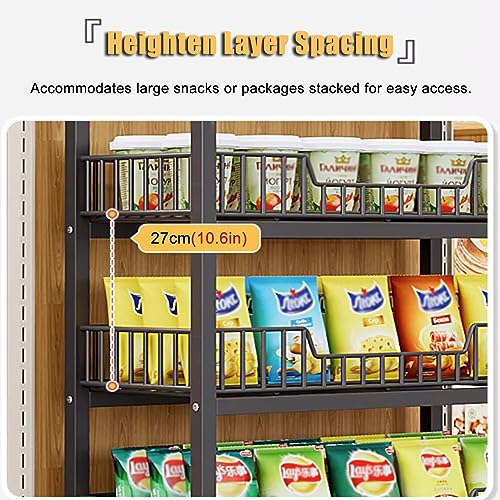 4/5 Layer Supermarket Display Shelf, Drinks/Small Food/Toys Storage Rack Against the Wall, for Pharmacy/Kitchen/Convenience Store, Heavy Duty Steel Frame (Color : White, Size : 4 Layer/60x27x146cm)