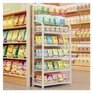 supermarket retail display shelf, 5 tier freestanding snack fruit vegetable organizer basket, commercial pharmacy wire storage rack, space saving (color : white-5 tier, size : 60x27x166cm)