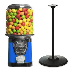 gumball machine for kids - blue vending machine with stand and cylinder globe - bubble gum vending machine and black metal stand bundle - coin gumball machine