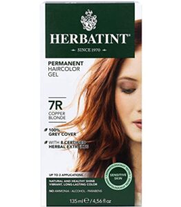 herbatint permanent haircolor gel, 7r copper blonde, alcohol free, vegan, 100% grey coverage - 4.56 oz