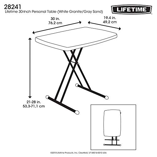 Lifetime 28241 Adjustable Folding Laptop Table TV Tray, 30 inch, White Granite