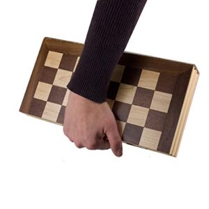 STERLING Games 12" Wooden Chess Set Portable Travel Folding Board with Magnetic Closure and Felted Interior Piece Holder Storage