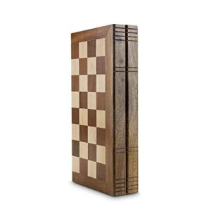 STERLING Games 12" Wooden Chess Set Portable Travel Folding Board with Magnetic Closure and Felted Interior Piece Holder Storage