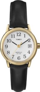 timex women's t2h341 easy reader black leather strap watch