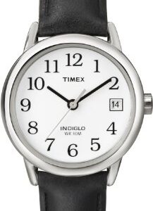 Timex Women's T2H331 Indiglo Leather Strap Watch, Black/Silver-Tone/White