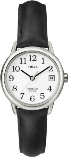 Timex Women's T2H331 Indiglo Leather Strap Watch, Black/Silver-Tone/White