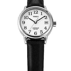 Timex Women's T2H331 Indiglo Leather Strap Watch, Black/Silver-Tone/White