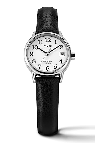 Timex Women's T2H331 Indiglo Leather Strap Watch, Black/Silver-Tone/White