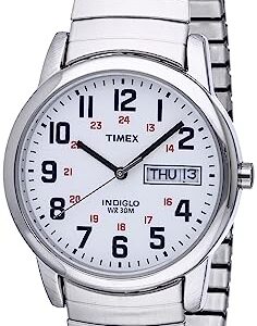 Timex Easy Reader 35mm Day-Date Watch – Silver-Tone Case White Dial with Silver-Tone Expansion Band