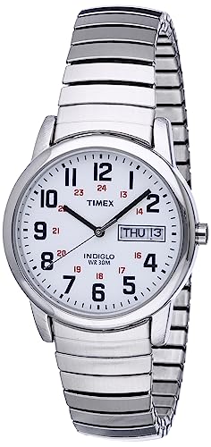 Timex Easy Reader 35mm Day-Date Watch – Silver-Tone Case White Dial with Silver-Tone Expansion Band