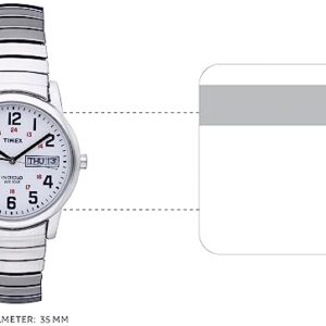 Timex Easy Reader 35mm Day-Date Watch – Silver-Tone Case White Dial with Silver-Tone Expansion Band