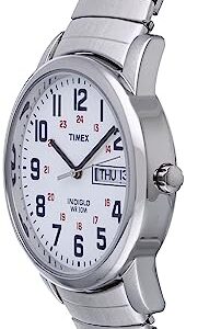 Timex Easy Reader 35mm Day-Date Watch – Silver-Tone Case White Dial with Silver-Tone Expansion Band