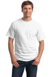 hanes tagless 6.1 short sleeve tee with pocket, l-white