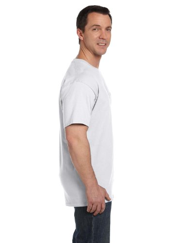 Hanes TAGLESS 6.1 Short Sleeve Tee with Pocket, L-White
