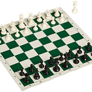 WE Games Complete Tournament Chess Set – Plastic Chess Pieces with Green Roll-up Chess Board and Travel Canvas Bag