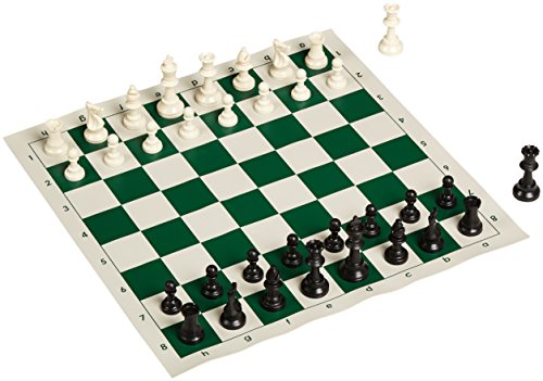 WE Games Complete Tournament Chess Set – Plastic Chess Pieces with Green Roll-up Chess Board and Travel Canvas Bag