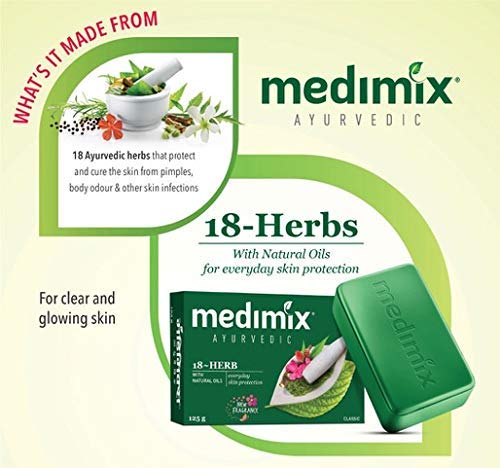 Medimix Herbal Handmade Ayurvedic Classic 18 Herb Soap for Healthy and Clear Skin (125 g)