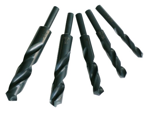 Chicago Latrobe 239 Series High-Speed Steel Reduced-Shank Drill Bit Set with Plastic Case, Black Oxide Coated, Round Shank, 118 Degree Conventional Point, 5-piece, 1/4" - 1/2" x 1/16"