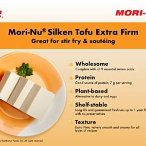 Mori-Nu Silken Tofu Extra Firm | Velvety Smooth and Creamy | Low Fat, Gluten-Free, Dairy-Free, Vegan, Made with Non-GMO soybeans, KSA Kosher Parve | Shelf-Stable | Plant protein | 12.3 oz x 12 Packs