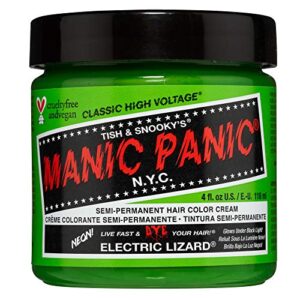 manic panic electric lizard green hair dye – classic high voltage - semi permanent bright neon green hair dye with lime green hues – glows in blacklight - vegan, ppd and ammonia free (4oz)