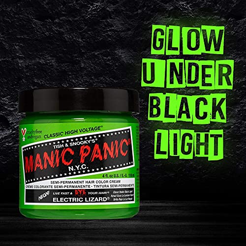 MANIC PANIC Electric Lizard Green Hair Dye – Classic High Voltage - Semi Permanent Bright Neon Green Hair Dye With Lime Green Hues – Glows in Blacklight - Vegan, PPD And Ammonia Free (4oz)