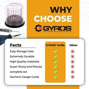 Gyros® Carbon Steel Wire Gauge Mini Twist Drill Bit Set |Includes 20 Micro Carbon Steel Bit Sizes #61 to #80 | with Convenient Clear Dome Storage Case (45-12010)