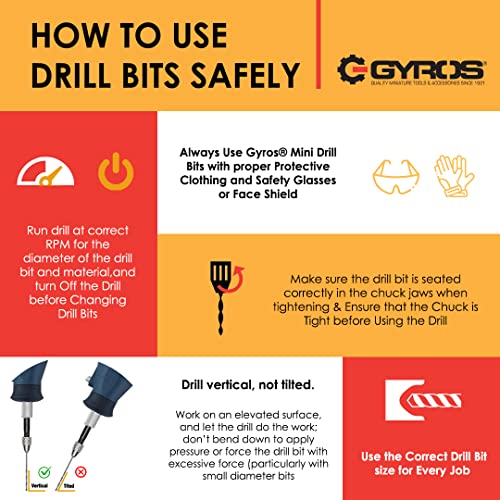 Gyros® Carbon Steel Wire Gauge Mini Twist Drill Bit Set |Includes 20 Micro Carbon Steel Bit Sizes #61 to #80 | with Convenient Clear Dome Storage Case (45-12010)