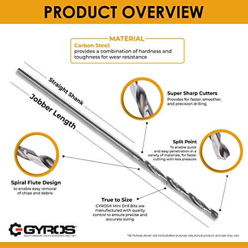 Gyros® Carbon Steel Wire Gauge Mini Twist Drill Bit Set |Includes 20 Micro Carbon Steel Bit Sizes #61 to #80 | with Convenient Clear Dome Storage Case (45-12010)