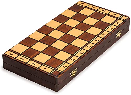 Wegiel Handmade Jowisz Professional Tournament Chess Set - Wooden 16 Inch Folding Board With Felt Base & Hand Carved Chess Pieces - Compartment Inside The Board To Store Each Piece