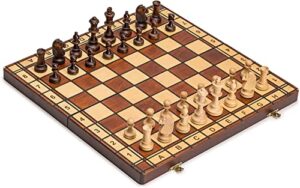 wegiel handmade jowisz professional tournament chess set - wooden 16 inch folding board with felt base & hand carved chess pieces - compartment inside the board to store each piece