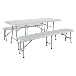 office star resin furniture for indoor or outdoor use, 3-piece set, 2 folding benches and 6 foot table
