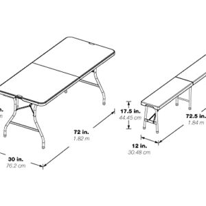 Office Star Resin Furniture for Indoor or Outdoor Use, 3-Piece Set, 2 Folding Benches and 6 Foot Table