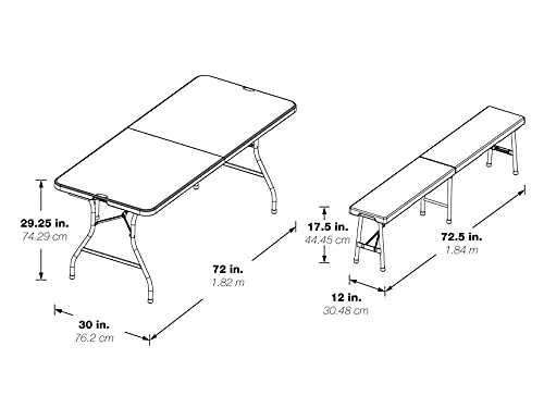 Office Star Resin Furniture for Indoor or Outdoor Use, 3-Piece Set, 2 Folding Benches and 6 Foot Table